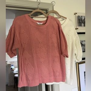 Lot of TWO precious short sleeved sweaters! 🤍💕 sz. L